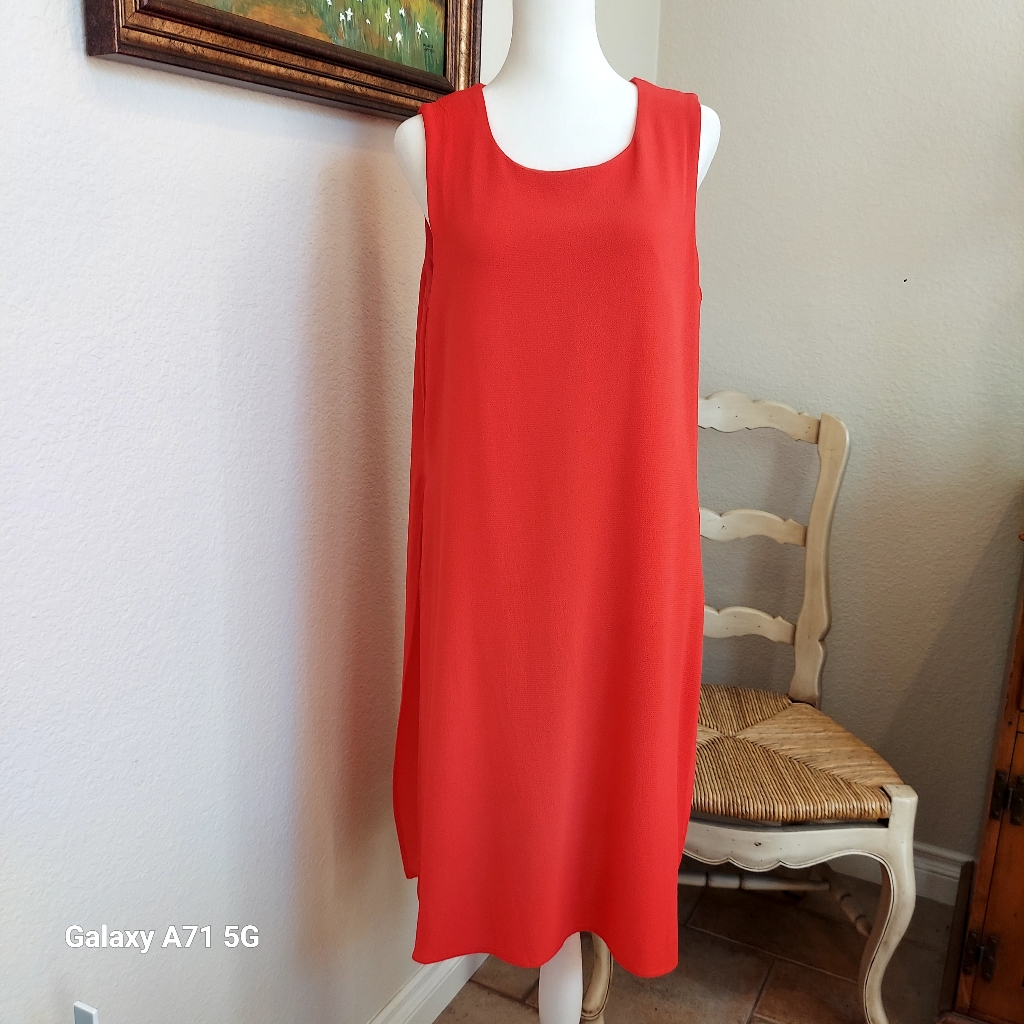 Bobeau Orange Crepe Tank Shift Dress High Side Slits Sz M
